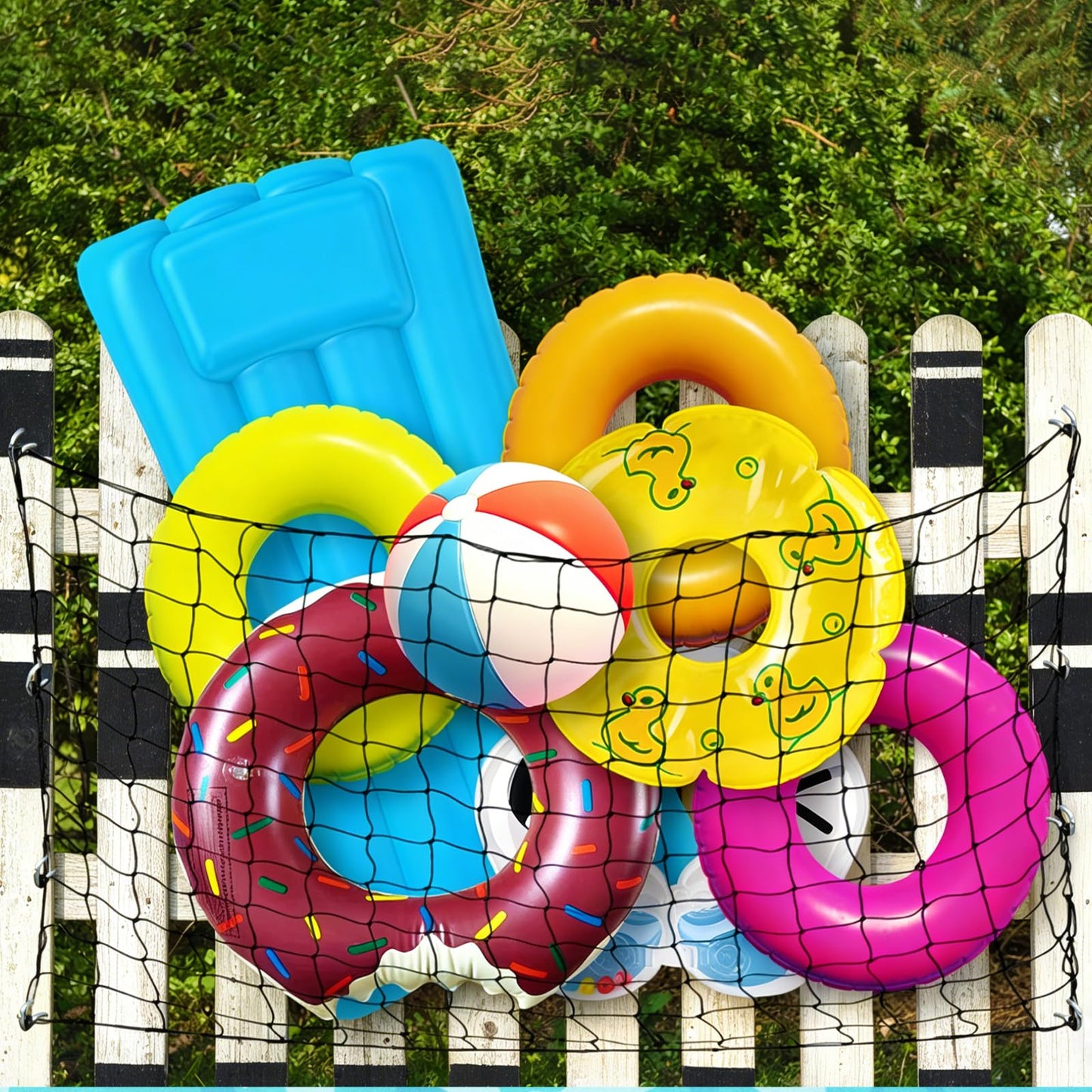 71 x 47 in Large Pool Toy Float Storage Net with 20 Hooks and 20 Cable Ties
