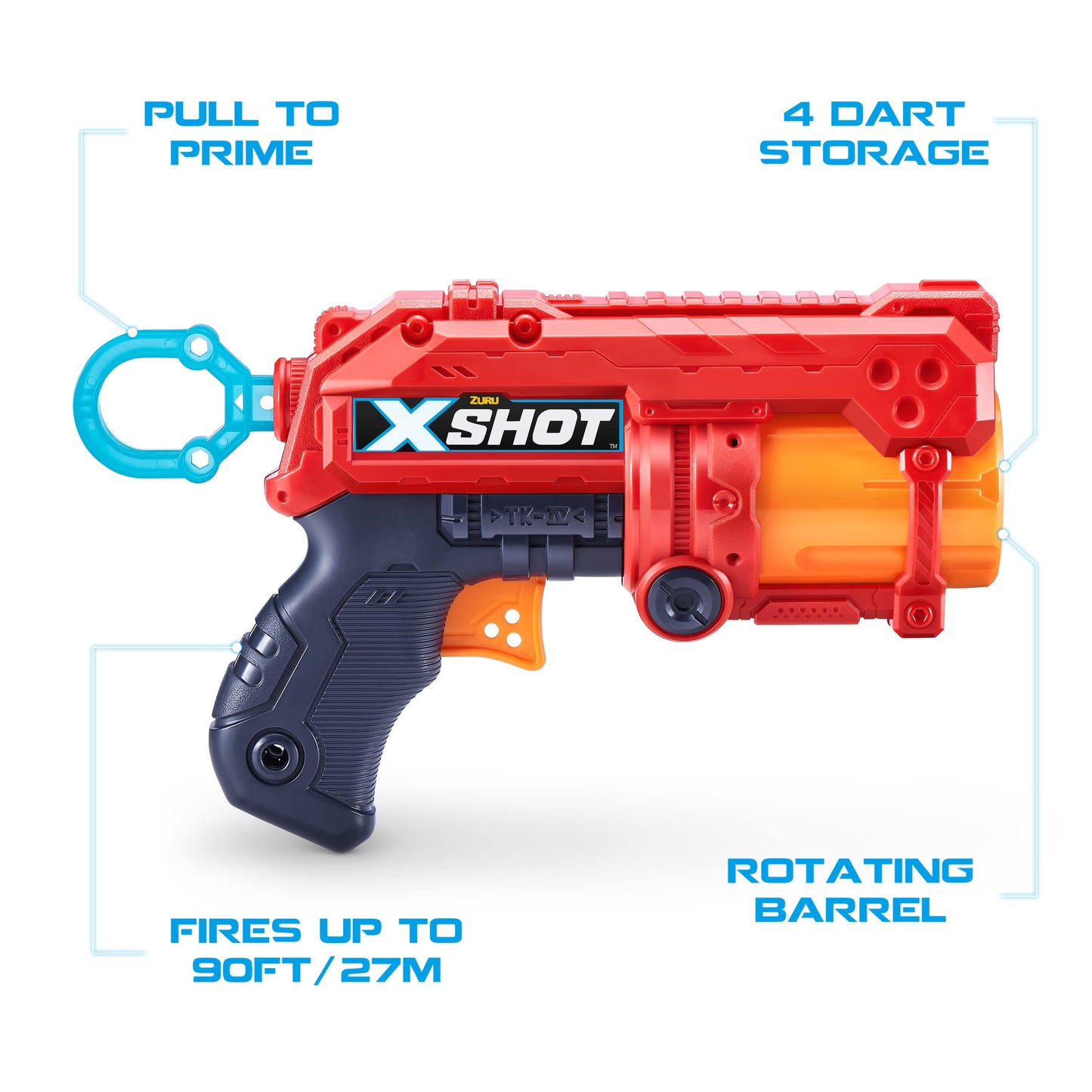 XSHOT Excel Fury 4 Foam Dart Blaster (8 Darts) by ZURU, Multicolor