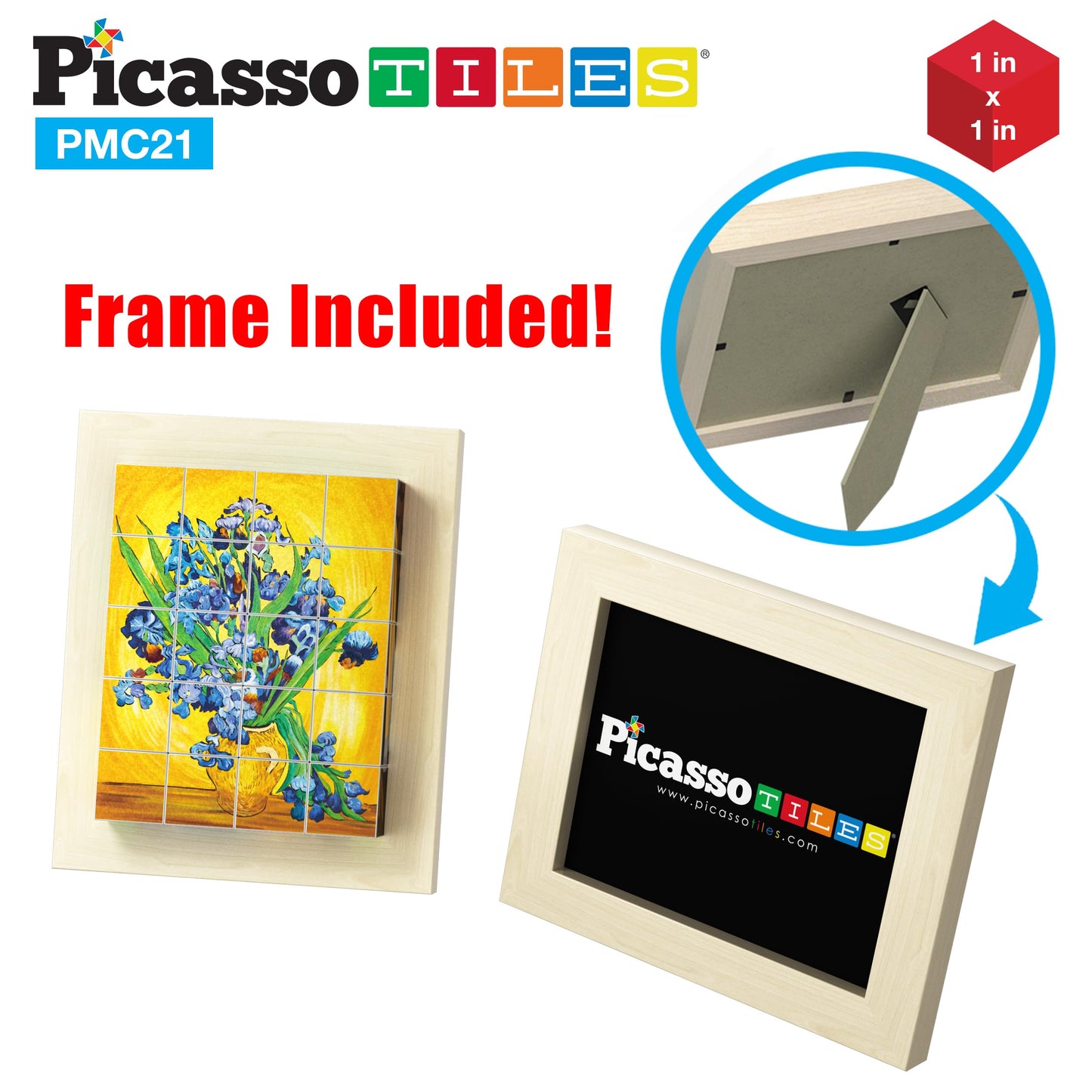 PicassoTiles 1” Magnetic Puzzle Building Cubes Blocks of Popular World Famous Art Paintings with Free Frame, Educational STEAM Toys for 3+ Year Old