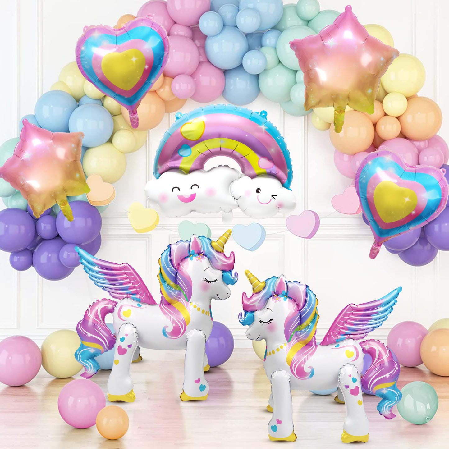 7Pcs Unicorn Balloons Unicorn Birthday Party Decorations 26Inch Self Standing Unicorn Balloons for Girls Birthday 3D Rainbow Star Heart Foil Balloons