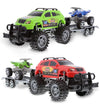 Mozlly Friction Powered Monster Trucks with SUV Towing ATV Trailers - 2 Sets of Monster Truck Toys with Removable Hook Up ATV Towing Trailers Toy