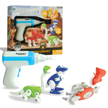 Discovery™ Dinosaur Construction Set, 90-Piece Action Model Build Kit, Kid-Safe Electronic Tools & Screws, Create T-Rex Triceratops, Prehistoric