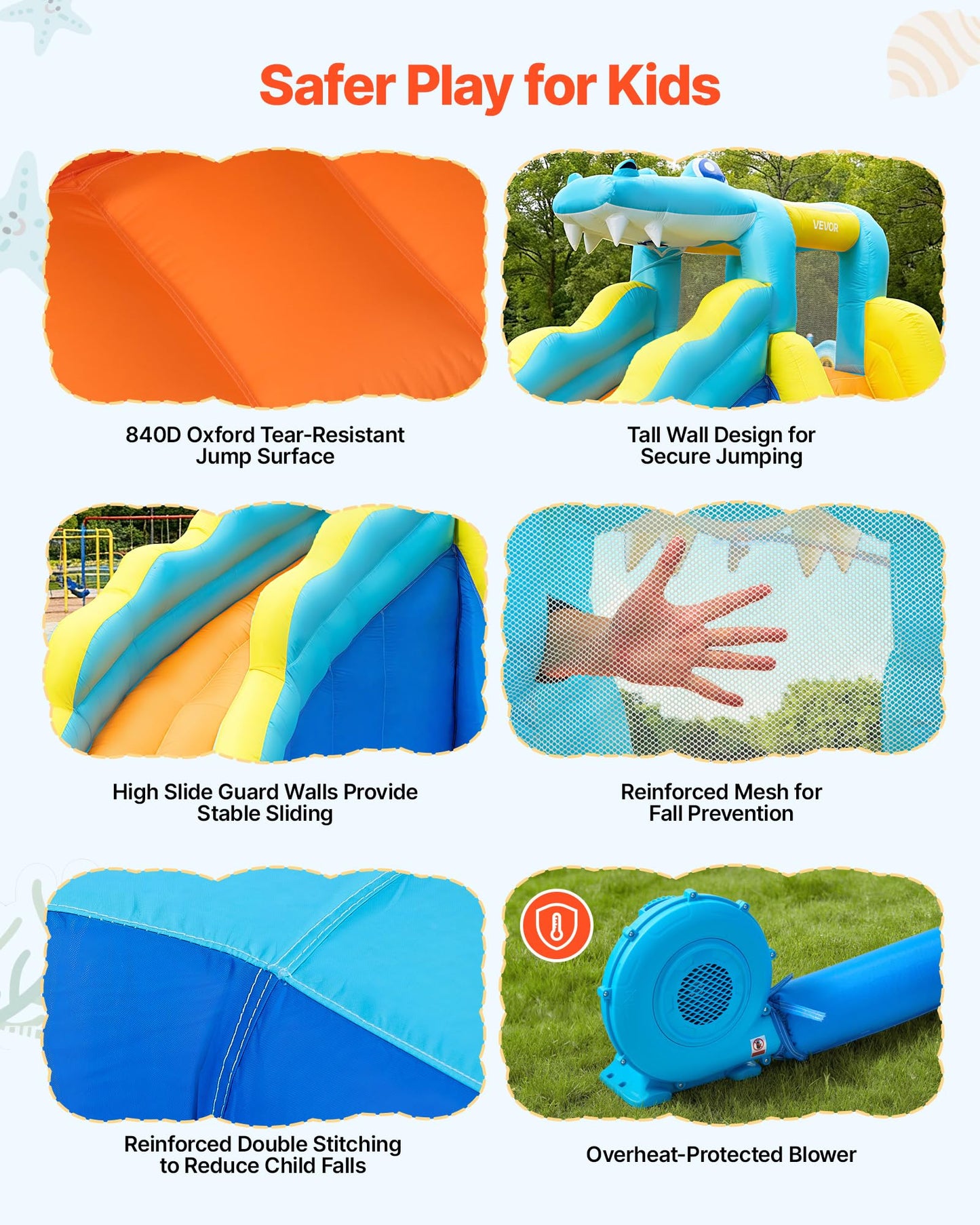 VEVOR Inflatable Crocodile Bounce House with Blower, Spacious 6-in-1 Kids Water Park with Slide, Splash Pool, Water Cannon, Ring Toss & Climbing Wall
