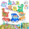 ORBRIUM Wooden Train Set Magnetic Dinosaur Trains Montessori STEM Toys Number Counting Shapes Colors Dice Game Mat Bag for Toddlers Kids Grandkids