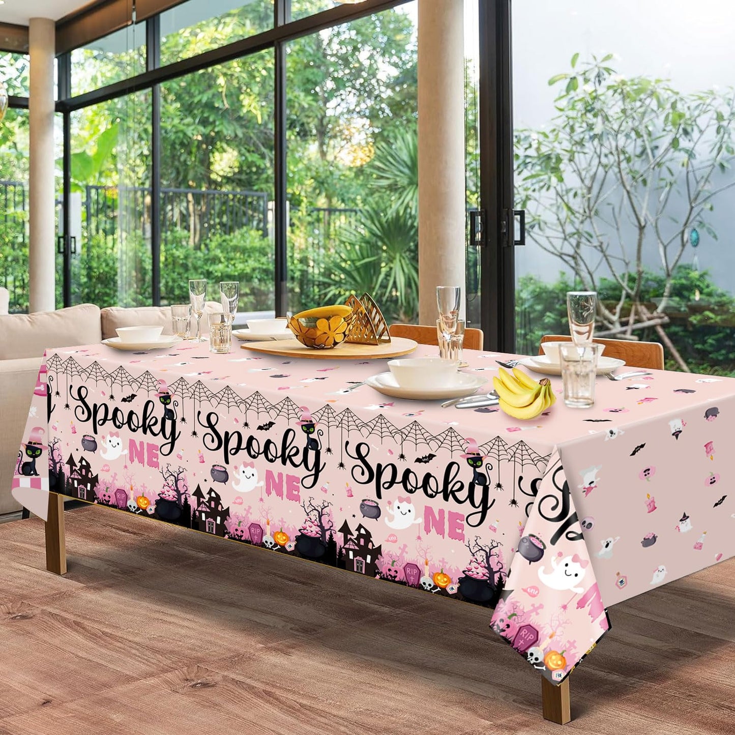 Yavxzvbw 3Pcs Spooky One Birthday Decorations Girl Pink Halloween Tablecloth Halloween 1st Birthday Party Decorations for Halloween Birthday