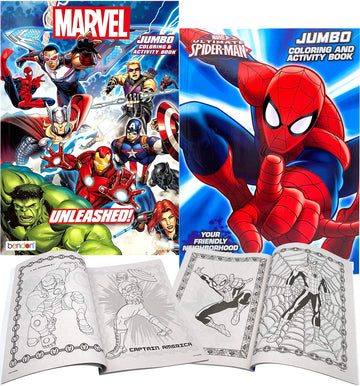 Marvel Superheroes Avengers, Spiderman Ultimate Fun Arts Crafts Coloring and Activity Sticker Books Gift Set, Perforated Paper - Healthy Educational