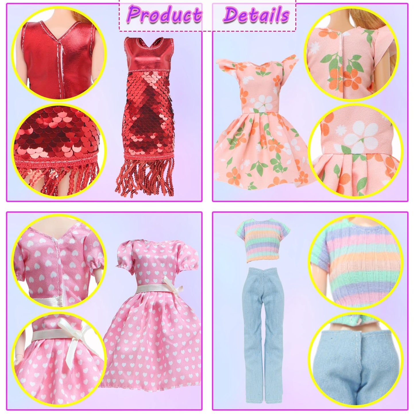 34Pcs Fashion Doll Clothes Sets for 11.5 inch Girl Doll, 4 Casual Dresses