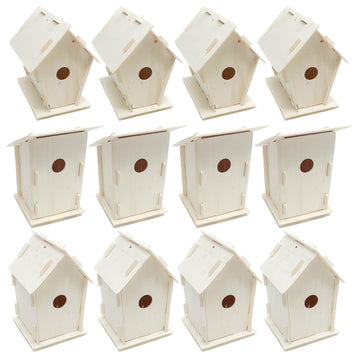 Podzly Kids Wooden Birdhouse Craft Kit 12 Pack - DIY Bird House Kits for Kids Ages 3+ - Personalize, Build & Paint Your Own Birdhouse - 3 Designs