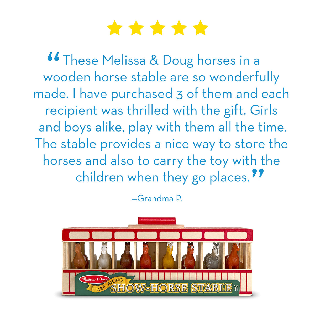 Melissa & Doug Take-Along Show-Horse Stable Play Set- Pretend Play Wooden Barn Toy with 8 Horse Toys & Carrying Case, Portable Preschool Travel Toys