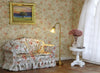 iLAND Dollhouse Furniture of Dollhouse Couch Set, Rose & Bird Pleated Sofa with Wood Coffee Table, Elegant Doll House Accessories and Furniture