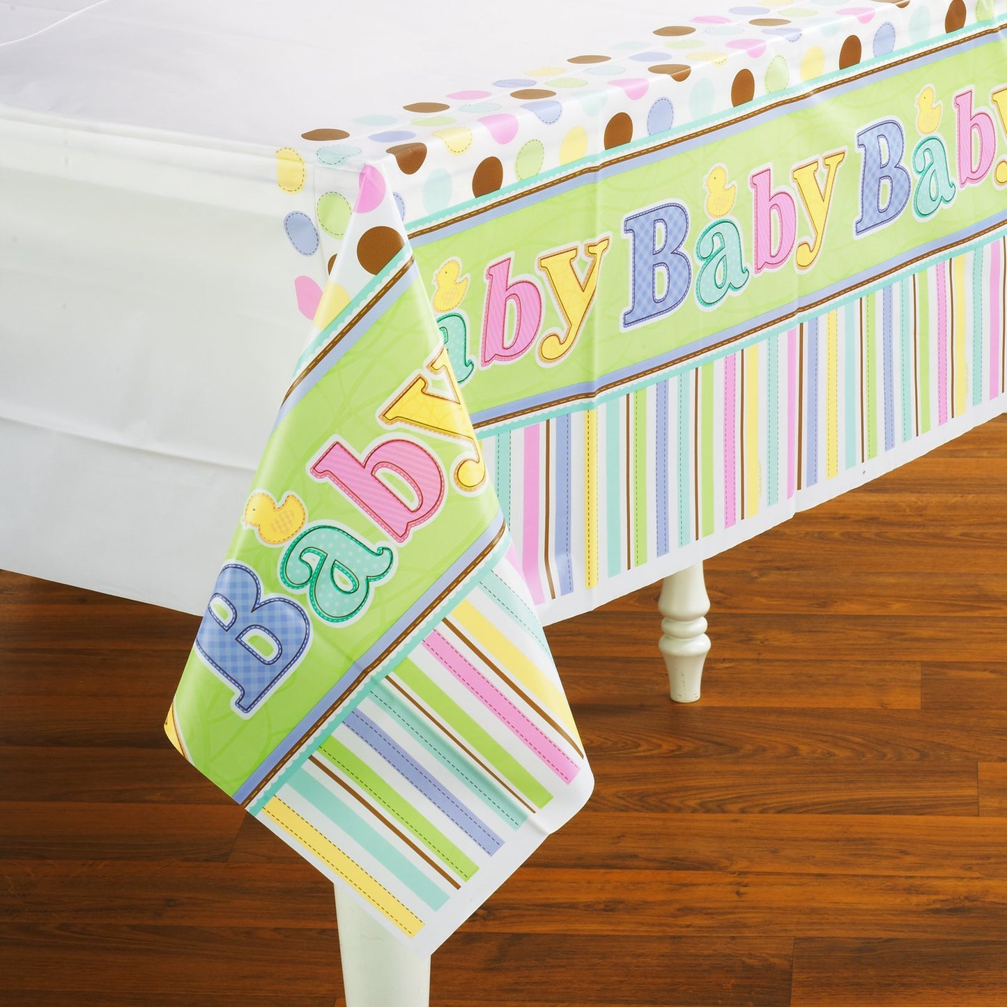 Amscan Lovely Tiny Bundle Baby Shower Plastic Party Table Cover, 54 x 102, Multi