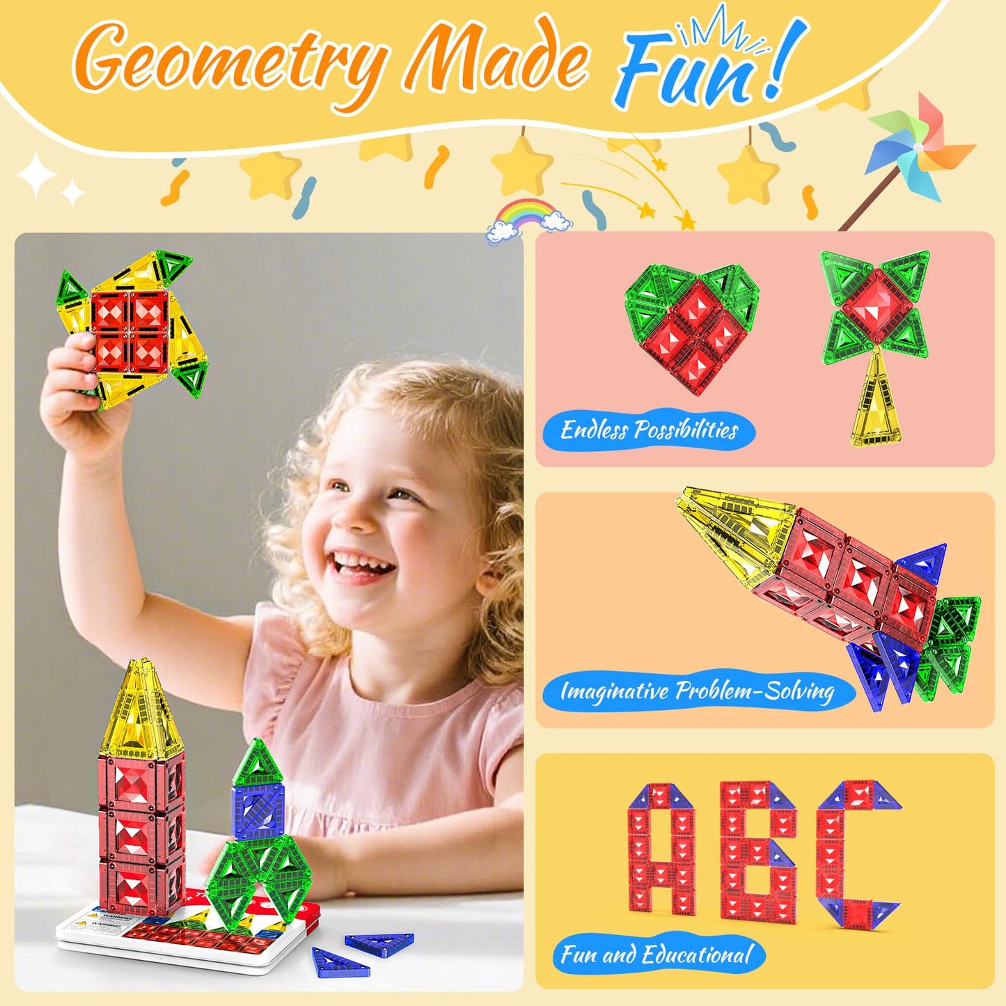 Zupooko Mini Magnetic Tiles for Kids Ages 3-8, Travel Magnetic Building Blocks with Metal Storage Box, STEM Educational Toys, Montessori Sensory