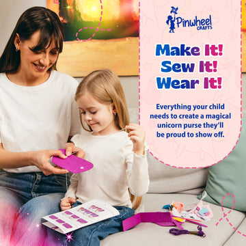 Pinwheel Crafts Beginner Sewing Kit for Kids Ages 5 6 7 8-12+ - Make Your Own Unicorn Purse Kids Sewing Kit - Play & Learn to Sew Craft Box, Girls