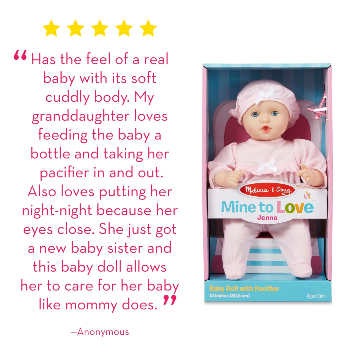 Melissa & Doug Mine to Love Jenna 12" Soft Body Baby Doll with Romper, Hat