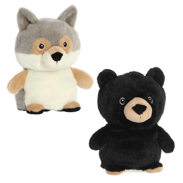 Aurora® Responsibly Made Eco Nation™ Reversible Eco Pairs: Black Bear and Wolf Stuffed Animal - Ideal for Playtime Adventures - Perfect for Birthdays