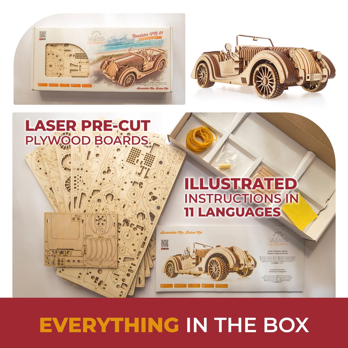 UGears Mechanical Models Roadster VM-01 3-D Wooden Puzzle