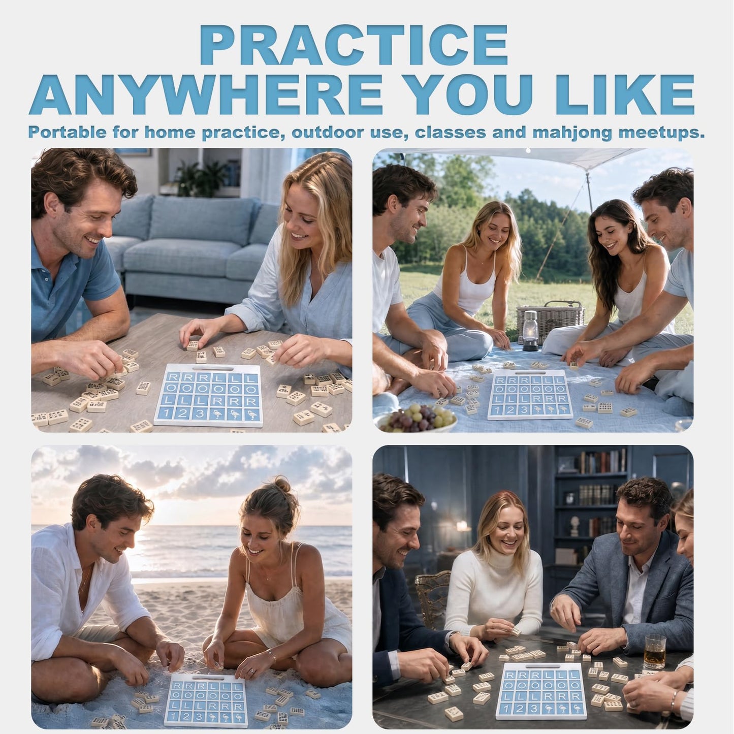 Solo Mahjong Board Blue, American Mahjong Charleston Training Tool with R-L-O Passing Guide and Handle, Mah Jongg Practice Board for Beginners