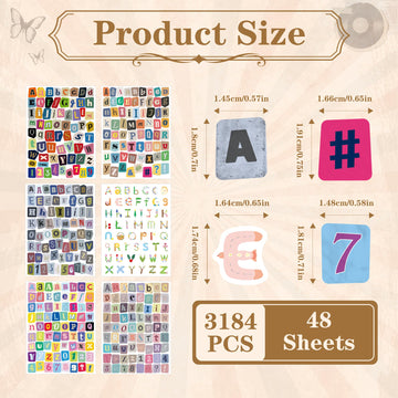 48 Sheets Magazine Letter Stickers, 3184 PCS Ransom Letter Stickers Vintage Alphabet Number Sticker for Journaling, Self Adhesive Small Vinyl Letter