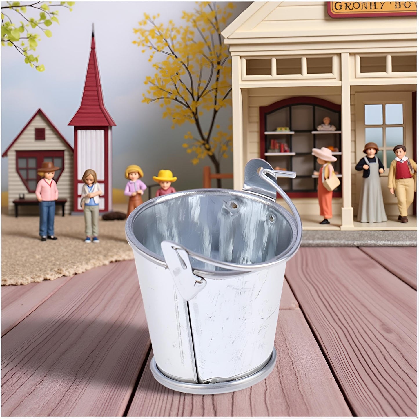 Silver 1/12 Miniature Bucket Dollhouse Decoration Accessories, DIY Doll House Kit