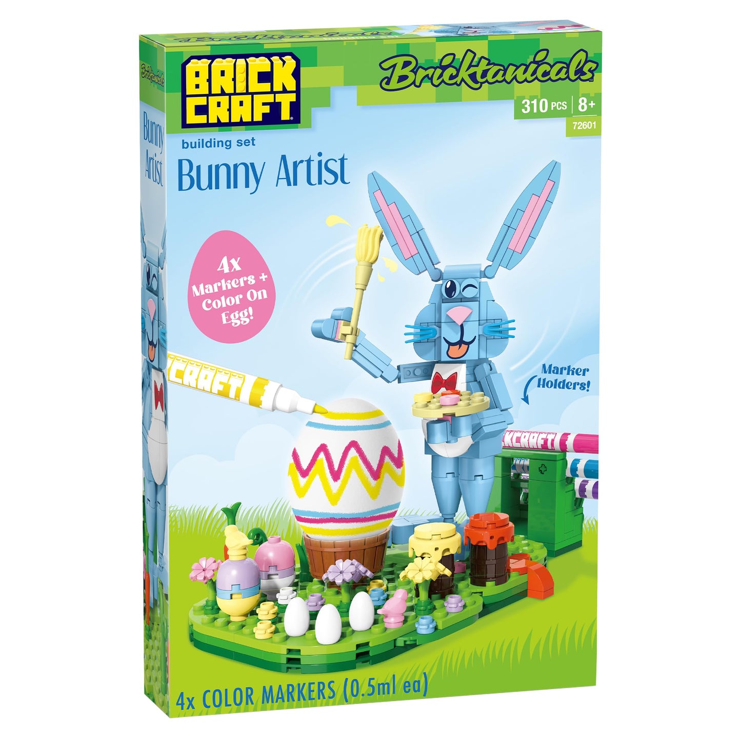 Brickcraft Bricktanicals Bunny Artist Building Set for Kids Ages 8+ - 310 Piece Brick Kit with Color Markers & Customizable Egg, Creative STEM Arts
