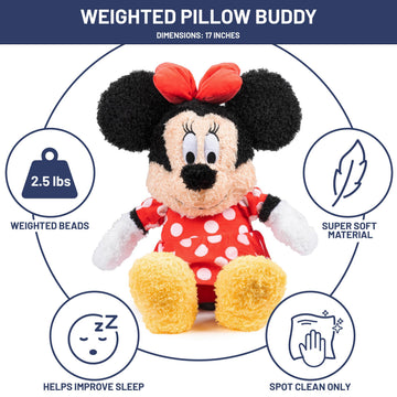 Jay Franco Weighted Disney Plush Pillow Buddy - 2.5 lbs Soft Plushie Stuffed Pillow, 17 Inches, Red - Minnie Mouse 01