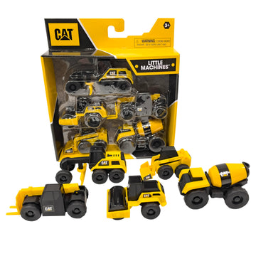 CAT Construction Little Machines 5-Pack - Includes Cement Mixer, Road Roller, Grader, Skid Steer, and Telehandler - 3” Mini Vehicles with Moving Parts