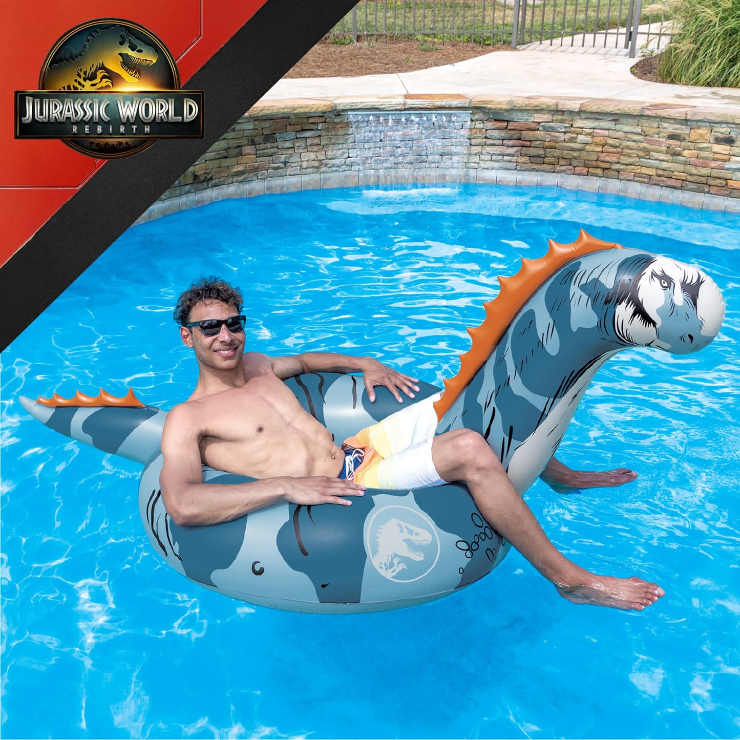 Jurassic World Pool Float, Blue Inflatable Dinosaur Inner Tube for Pool Lake Beach Summer Water Fun - Titanosaurus