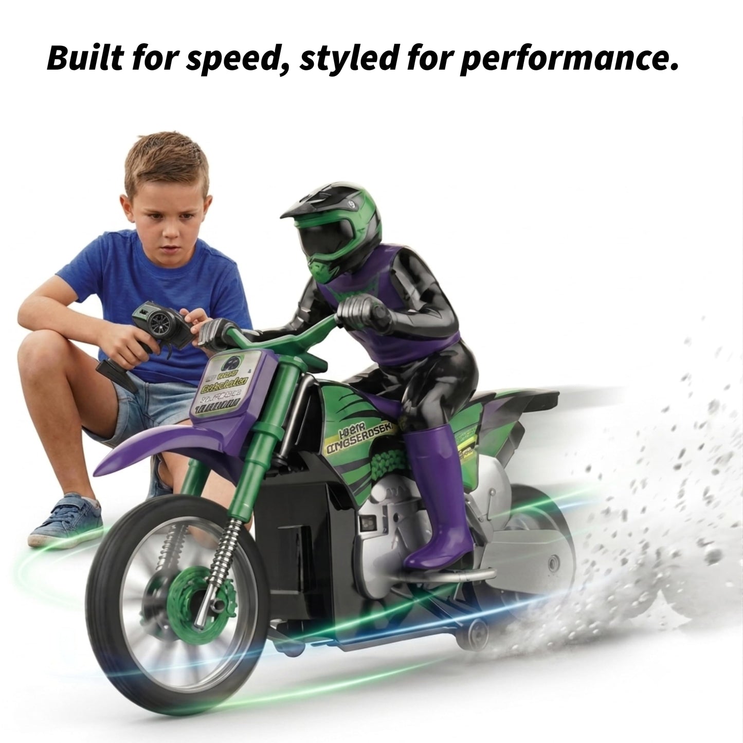 VINDSPEED RC Motorcycle, Speeds Up to 12 km/h, Self-Balancing Design, RC Dirt Bike with Drift & Skid Stunts, Electric Bike Kids with Fast