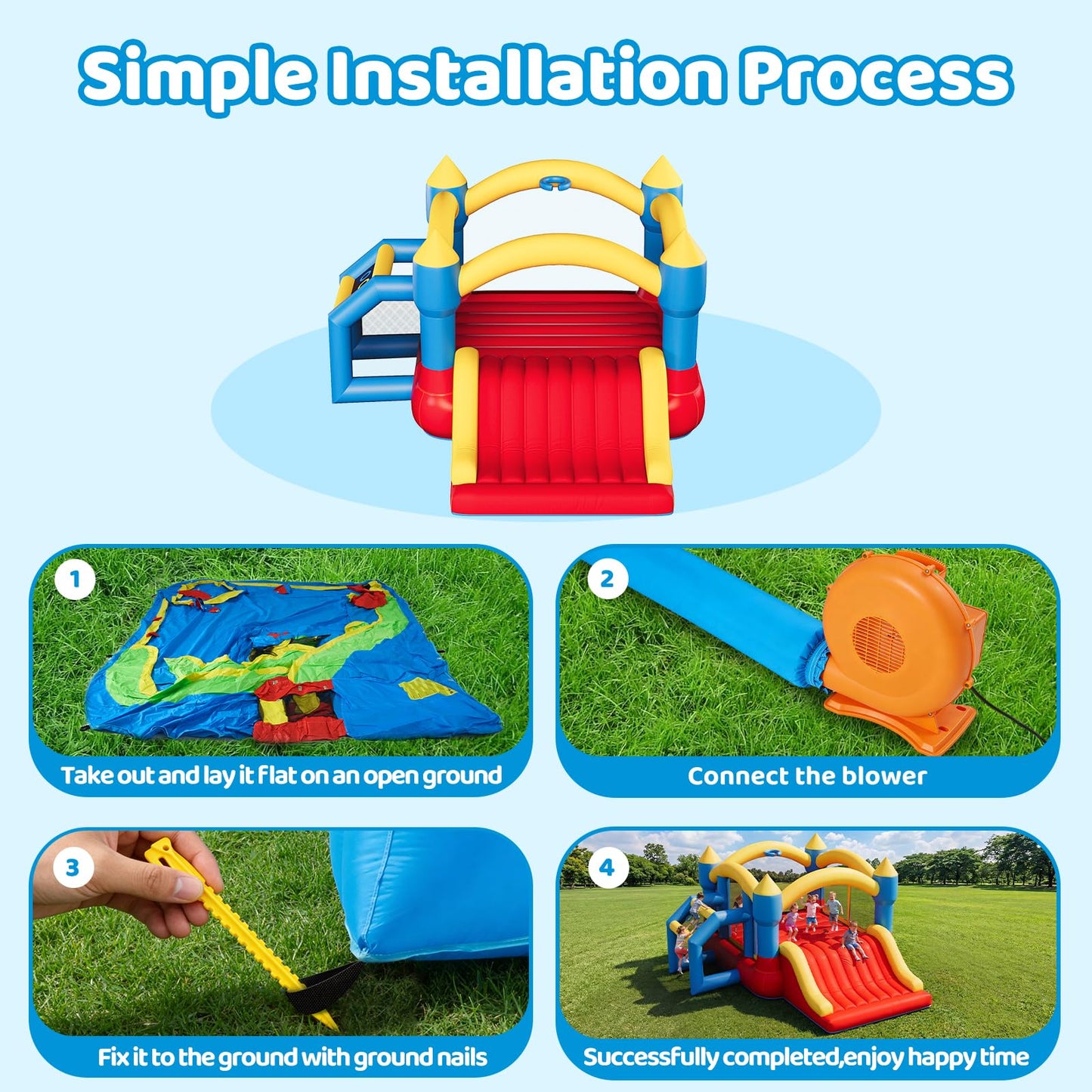 SunSwell Bounce Bouse, 14ft X 13ft Inflatable Bounce Castle with Slide for Kids with Slide for Indoor Outdoor, with Blower, Family Backyard Jumping
