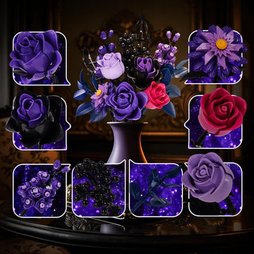 GXJTYYBS Ideas Halloween Purple Flowers Gothic Rose, Compatible with Major Brands Flowers Gift for Adults Women Girls Home Botanical Decoration