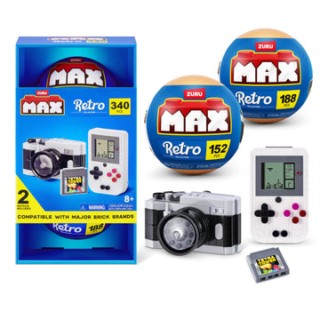 MAX Build More Premium Retro Series 2 Two Pack (Camera & Handheld Game Console) by ZURU - Novelty Unboxing Toy & Building Brick Collectible Minis