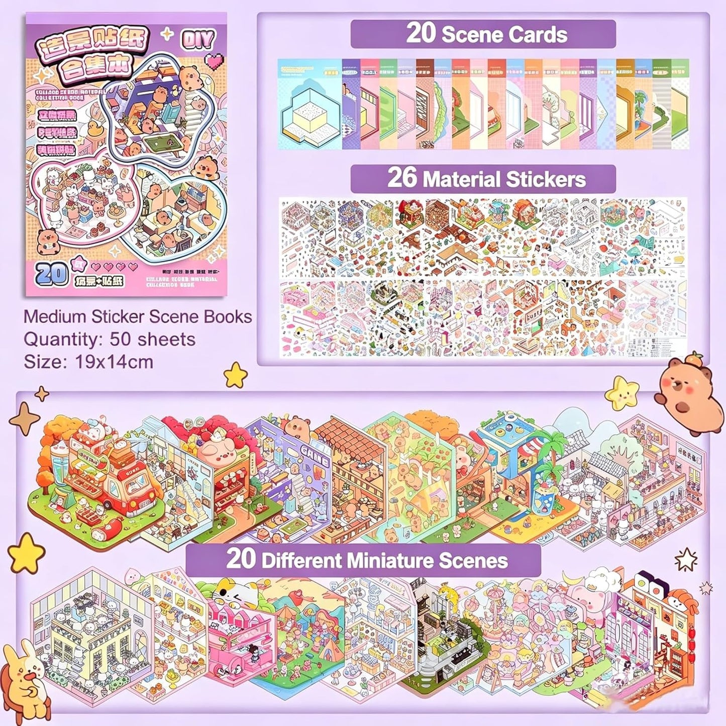 40 Sets DIY 3D Sticker Scene Collection Book for Kids Adults Cute Make Your Own Shop House Stickers for Gifts Stickers Therapy for Adult Relief Stress