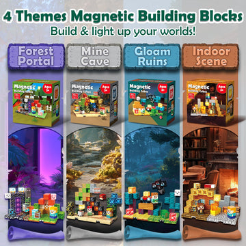 ToyUnited 4-in-1 Magnetic Blocks with 24 Light Up Blocks, 200PCS Magnetic Building Blocks with 8 Base Plates, Screen-Free Magnetic Building Cubes Toy