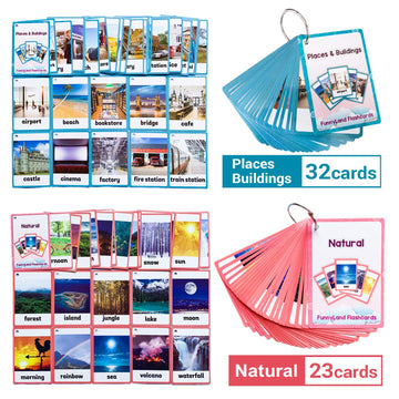 Natural,Places&Building 2 Sets of English Flash Cards Kids Pocket Card Learning Baby Toys for Children Pre-Kindergarten
