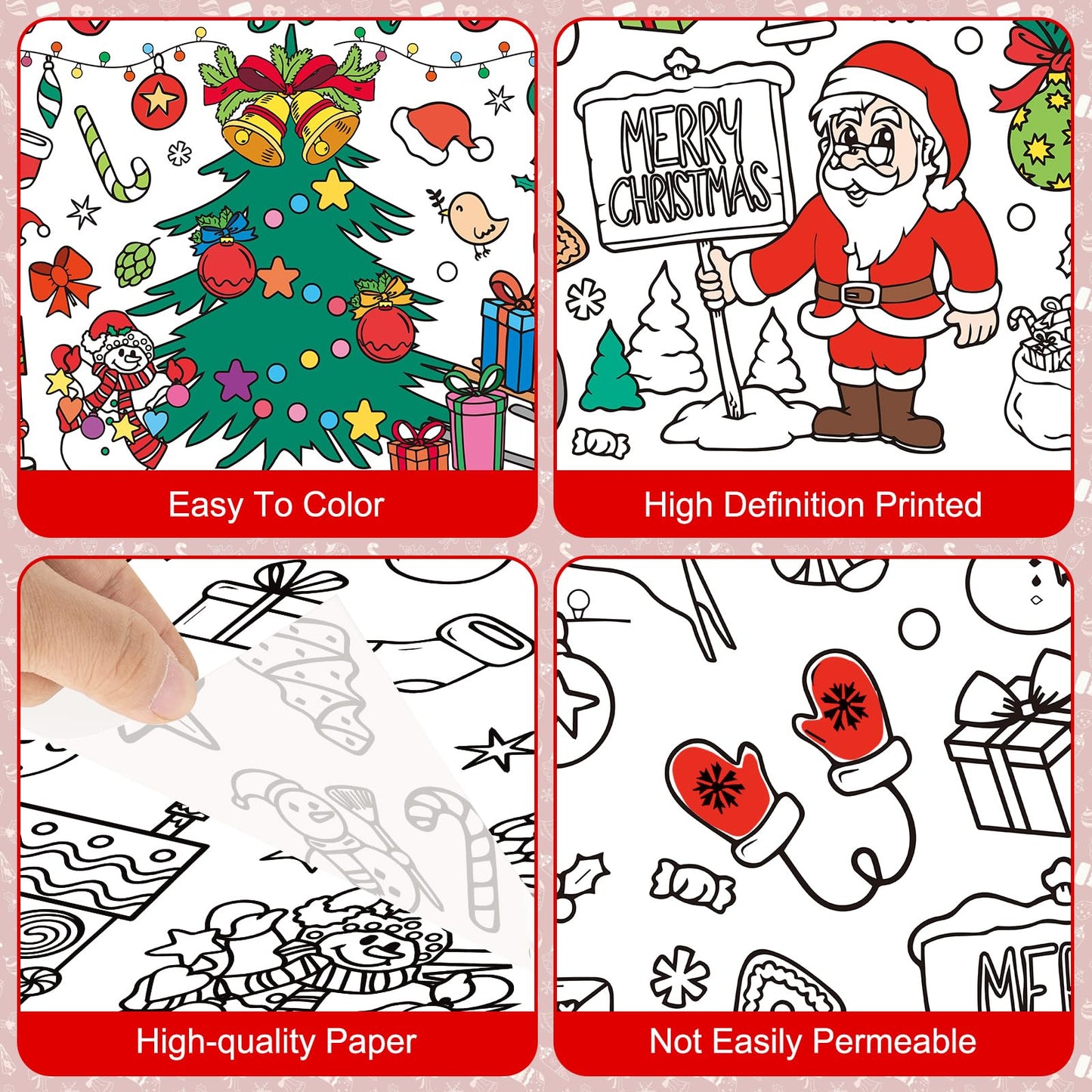 Litmitfu Giant Christmas Coloring Poster - Large Merry Christmas Coloring Tablecloth for Kids, Jumbo Xmas Paper Coloring Table Cloth Banner Activities