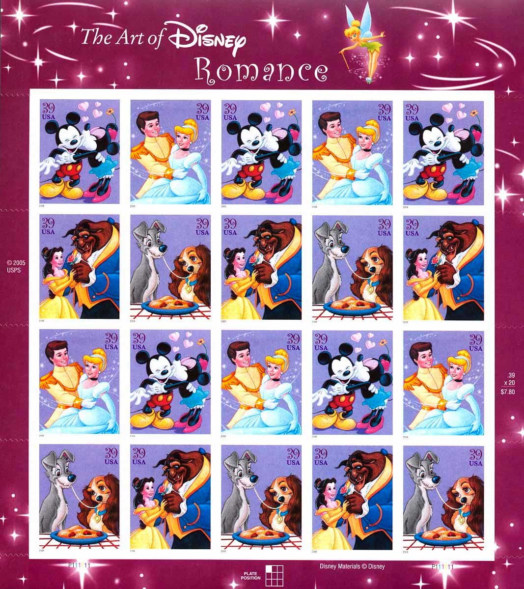 ART of Disney Romance Love Mint Us Stamps 4025-28