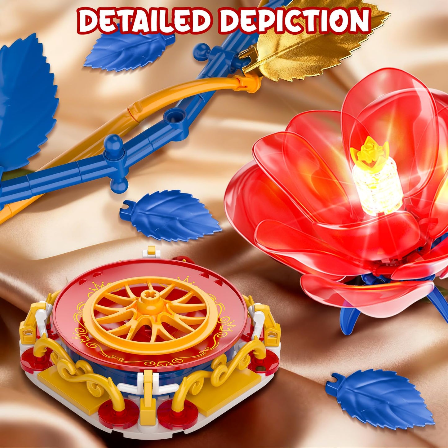 Rose Table Lamp Building Set with Light. Princess Flower-Shaped Building Kits. Creative Home Decoration & Artificial Flower Night Light, Valentines