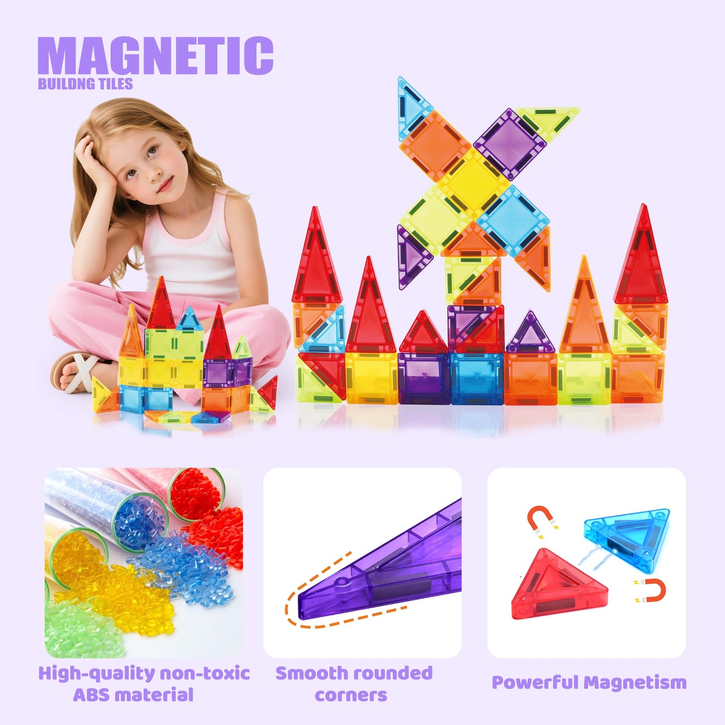 JoxSaxin mini Magnetic Tiles,70pcs Travel Magnetic Tiles Set with Iron Box,Portable Magnetic Building Blocks for Kids Ages 3-8,STEM Montessori