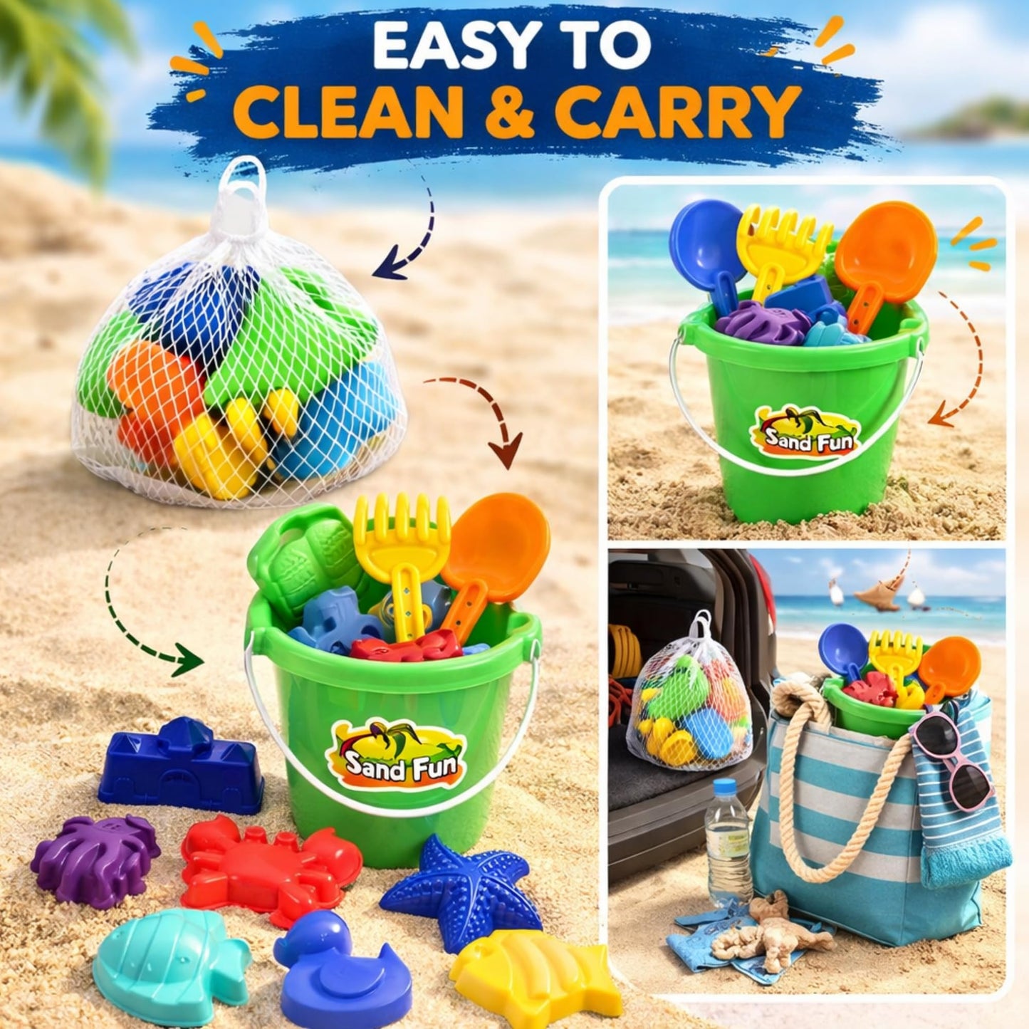 Liberty Imports 13 PCS Beach Sand Toys, Dinosaur Claw Hand Scoop Play Set with Bucket, Shovel Tools, Animal and Castle Sand Molds - Beach Sandbox Toys