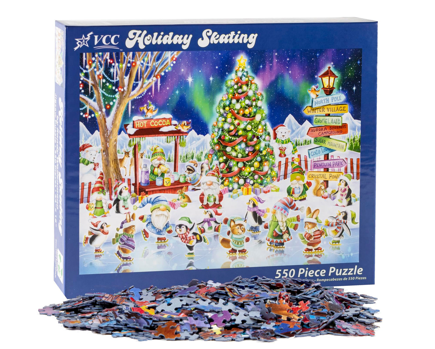 Holiday Skating Christmas Jigsaw Puzzle 550 Piece by Vermont Christmas Company - Fully Interlocking & Randomly Shaped Pieces - 24" x 18" - Family