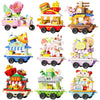 YCJZXMS 9-in-1 Kawaii Mini Building Blocks Set, Cute Food Shop DIY Model Kit, Pastel Aesthetic Desk Decor, Collectible Street Market Building Set