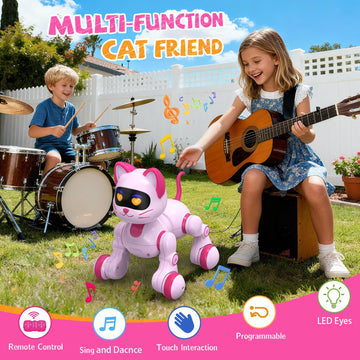 Robot Cat Toy for Kids, Interactive Robot Kitty with Touch Sensing, Remote Control Cat Robot Singing, Dancing, Walking, Sliding, Programmable Smart