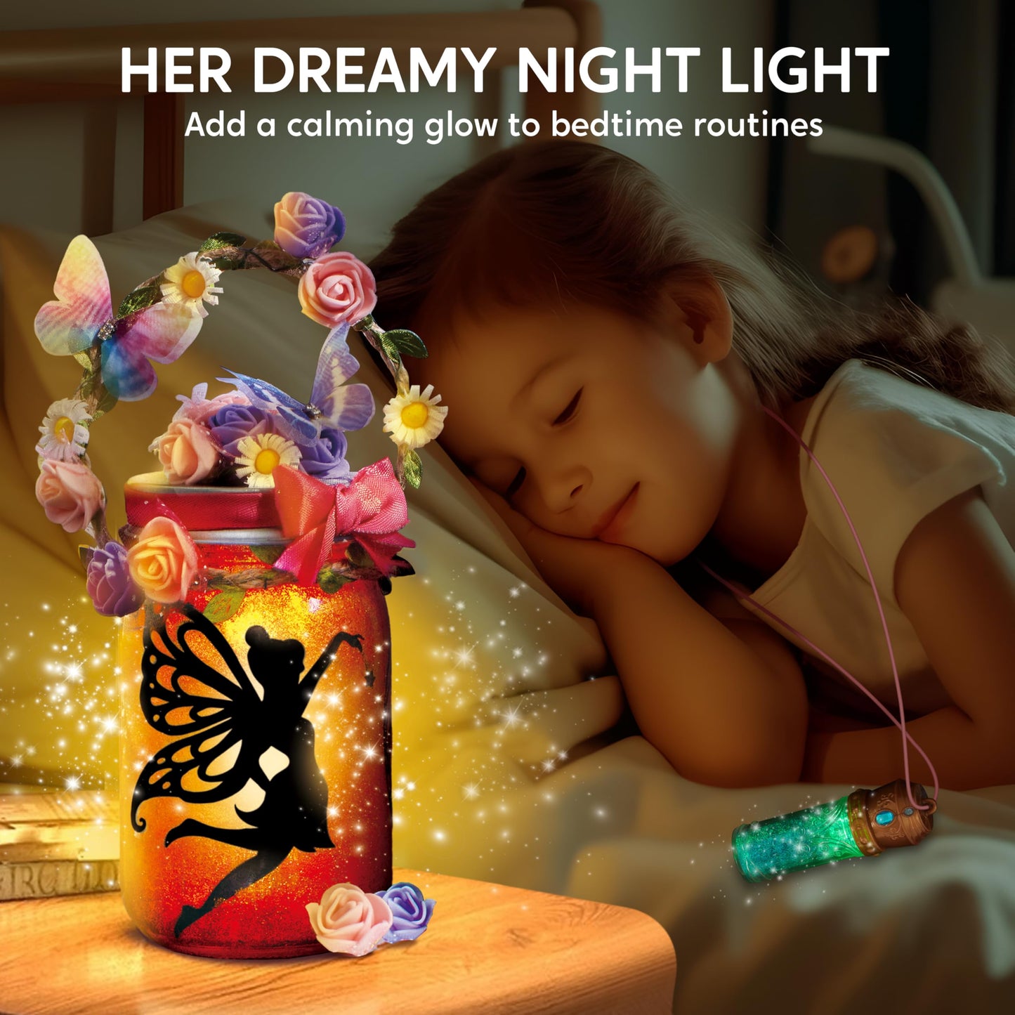JOVA Klever Kits DIY Fairy Lantern Craft Kit with Rose Lights and String Lights, Birthday Gifts with 7 Color Fairy Potion Necklace, DIY Night Light
