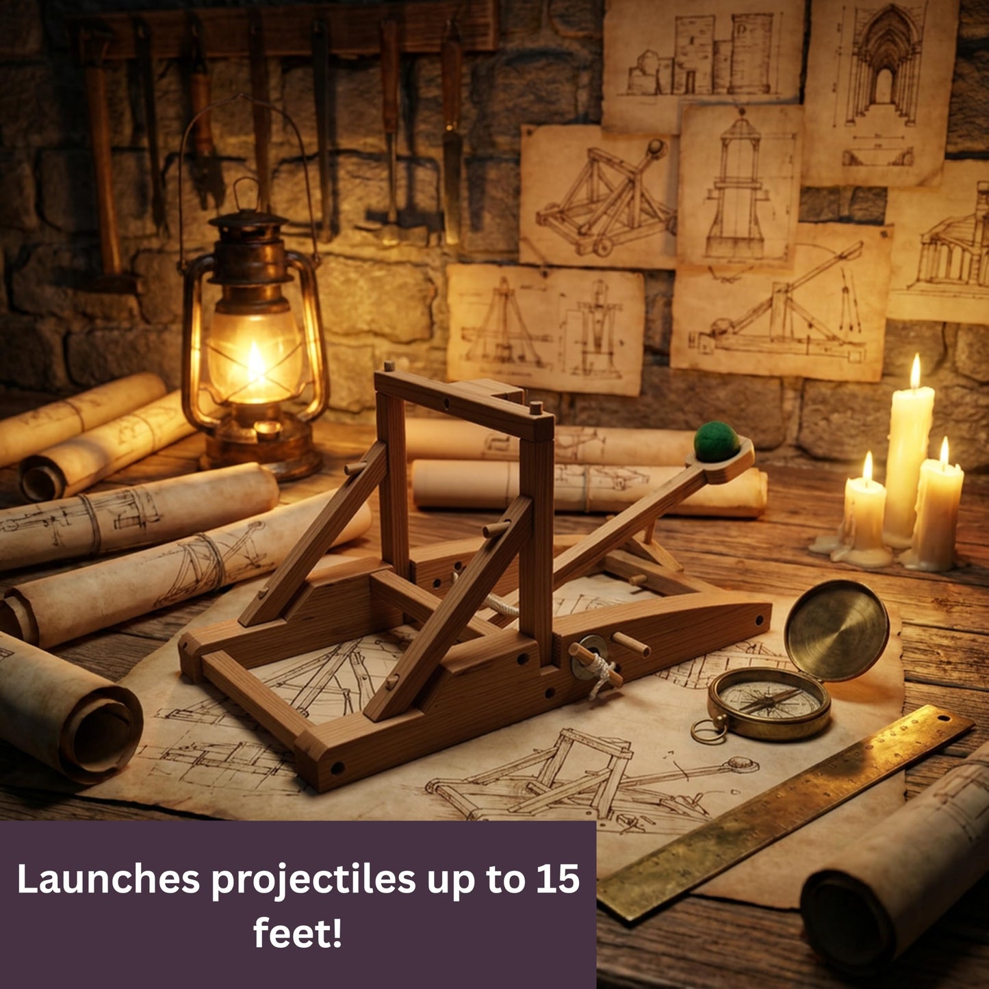 PATHFINDERS Medieval Catapult STEM Building Kit | Wooden Catapult Model | Mechanical Engineering, Physics & Historical Siege Project