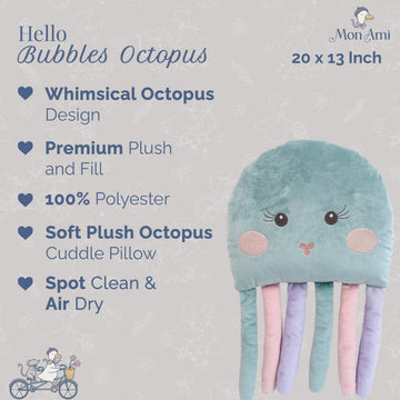 MON AMI Bubbles Octopus Accent Décor Pillow - 20x13”, Plush Stuffed Animal Hugging Pillow, Use as Toy or Room Decor, Great Gift for Kids of All Ages