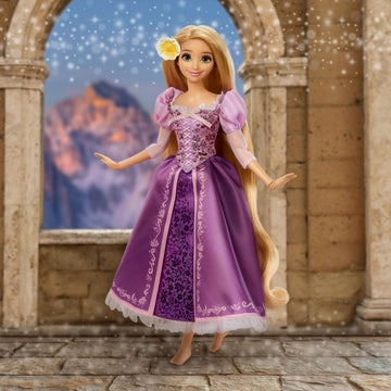 Mattel Disney Princess Rapunzel Sparkling Princess Fashion Doll with Long Hair, Removable Dress & Flower Hair Accessory, Inspired by Tangled Movie