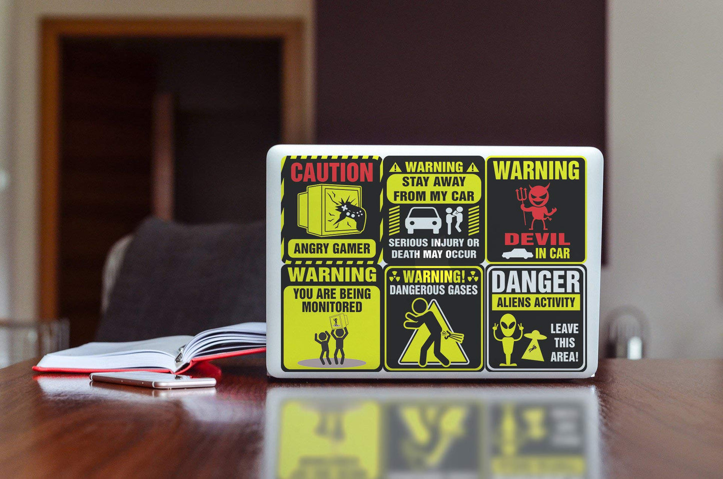 Creanoso Funny Warning Signs Stickers - 8 Bulk Sets (12 des. x 8pcs ea.) -Approx. A7-Sized 3.55x 3.94 in. Stocking Stuffers Premium Quality Gift Ideas