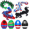 TBOLINE 4PCS 3D Printed Dragon Egg, Articulated Superhero Small Dragon Toys for Kids, 3D Printed Animals Spider Dinosaur Eggs Treasure Box Prizes