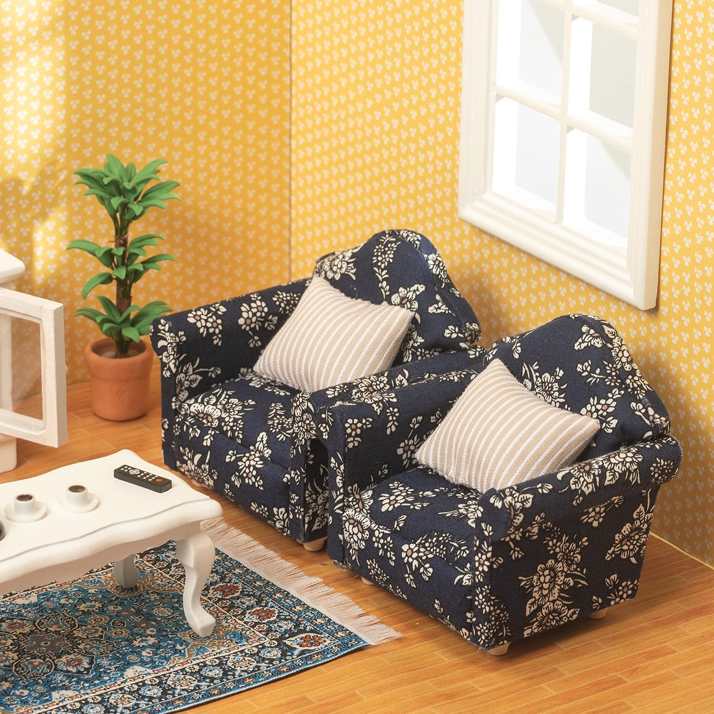 SAMCAMI Miniature Dollhouse Furniture 1 12 Scale - Wooden Dollhouse Furniture Set for Dollhouse Living Room - Doll House Furniture Incl Sofa, TV