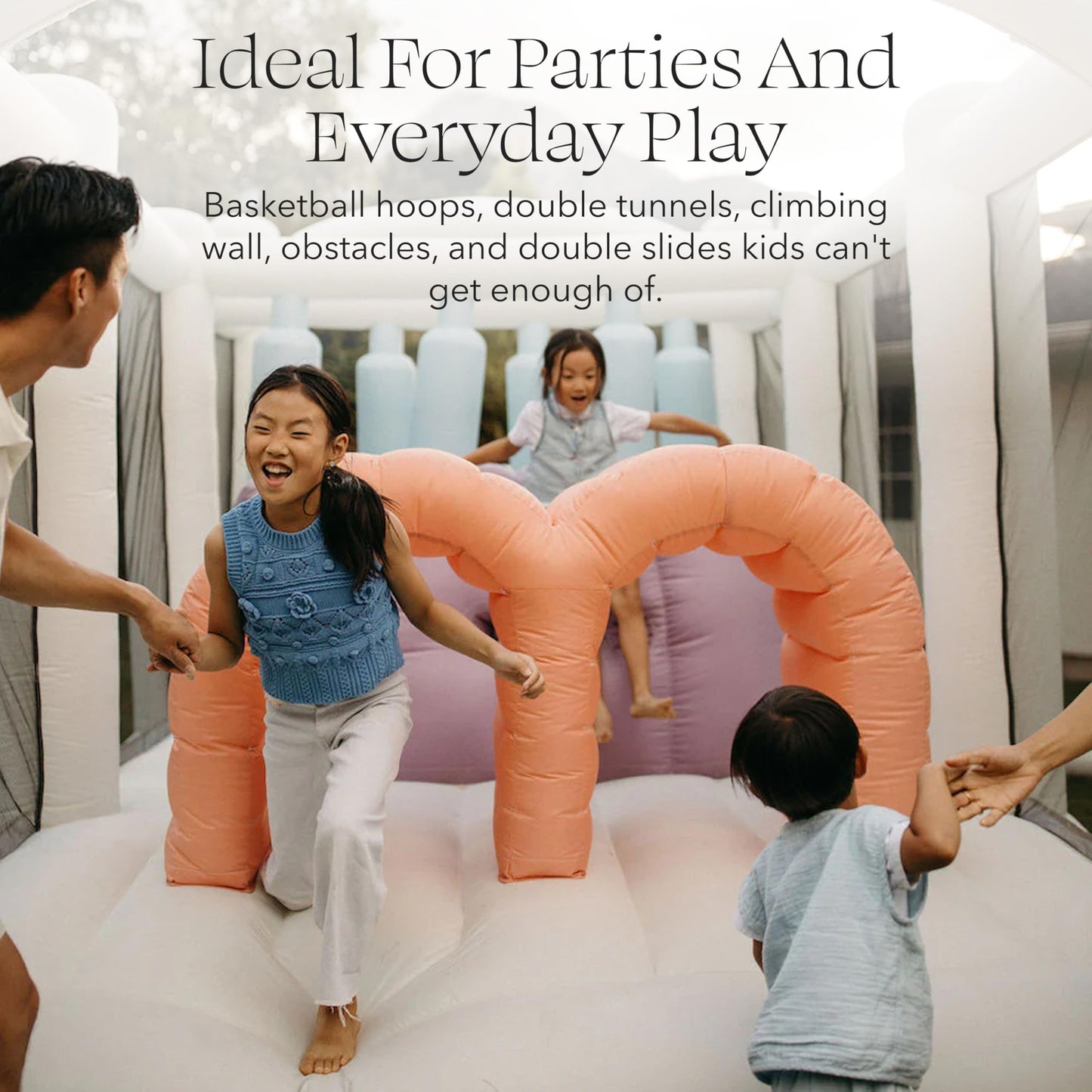 PLAYSMOL Course Large Bounce House with Dual Slides, Inflatable Obstacle Course for Kids Ages 3-8, Features Basketball Hoops, Double Tunnels
